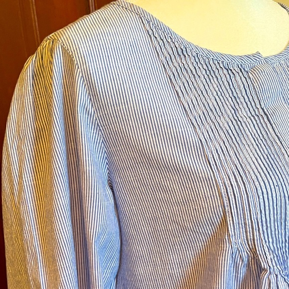 LuckyBrand Blue and white pinstriped top-large-pleated and buttons in front. - Picture 3 of 5